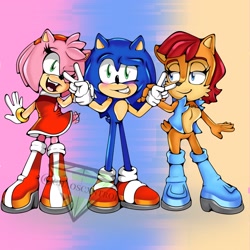 Size: 2048x2048 | Tagged: safe, artist:chaoscxntrol_, amy rose, sally acorn, sonic the hedgehog, amy x sonic, sally x sonic, shipping, straight, trio