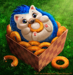 Size: 840x873 | Tagged: safe, artist:cryptid creations, sonic the hedgehog, daytime, eating, literal animal, onion ring, ring, solo
