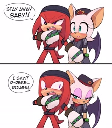 Size: 1920x2180 | Tagged: safe, artist:toonsite, knuckles the echidna, rebel rouge, rouge the bat, sonic prime, dialogue, duo, rebel rouge outfit