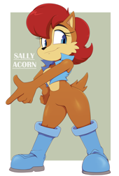 Size: 868x1280 | Tagged: safe, artist:bigdon1992, sally acorn, character name, looking at viewer, sally's vest and boots, smile, solo