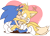 Size: 2844x2074 | Tagged: safe, artist:senshion, miles "tails" prower, sonic the hedgehog, 2019, blushing, cute, duo, eyes closed, flat colors, gay, holding each other, kiss on cheek, male, males only, semi-transparent background, shipping, shoes off, sitting, smile, socks, sonic x tails