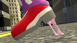 Size: 1920x1080 | Tagged: safe, artist:tailsshoes2020, wave the swallow, 3d, bubblegum, chewing gum, close-up, feet fetish, fetish, gum, sfm, shoes, sneakers, solo, sonic riders, stepping, street, stuck, wave's gum