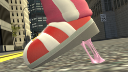 Size: 1920x1080 | Tagged: safe, artist:tailsshoes2020, amy rose, 3d, bubblegum, chewing gum, close-up, feet fetish, fetish, gum, sfm, shoes, sneakers, solo, sonic riders, stepping, street, stuck, wave's gum