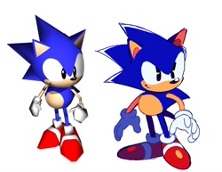 Size: 1358x1050 | Tagged: dead source, safe, artist:marcuslarry627, sonic the hedgehog, sonic r, classic, classic sonic, looking offscreen, redraw, simple background, solo, white background