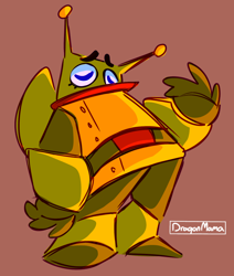 Size: 1280x1508 | Tagged: safe, artist:dragonsleather, humpty, beige background, robot, signature, simple background, solo, standing