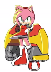 Size: 1431x2048 | Tagged: safe, artist:fixstern star, artist:macpit3, amy rose, amy's halterneck dress, looking at viewer, punch gloves, simple background, solo, white background