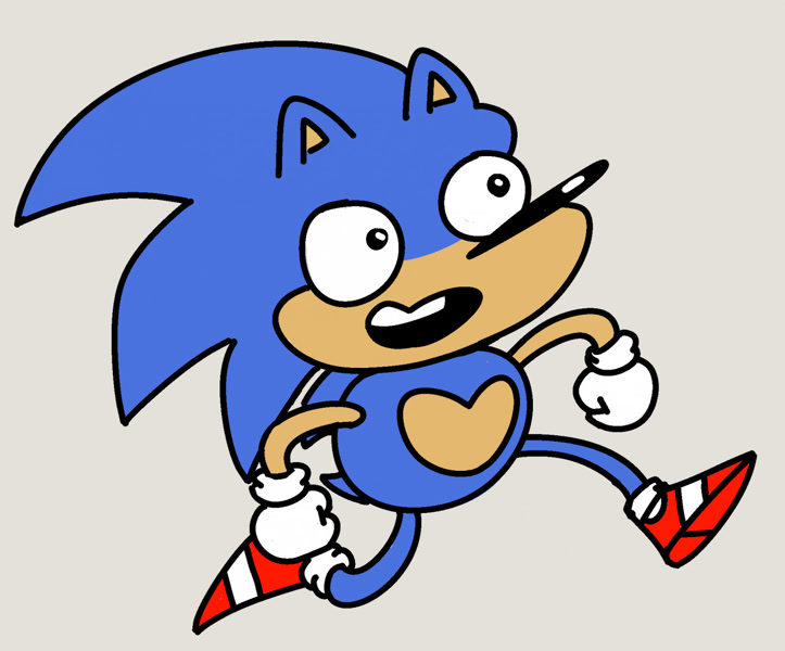 Size: 1280x1062 | Tagged: safe, artist:nippleghost, sonic the hedgehog, featured image, flat colors, grey background, mouth open, simple background, solo