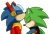 Size: 1024x695 | Tagged: safe, artist:fire-for-battle, scourge the hedgehog, sonic the hedgehog, zonic the zone cop, hedgehog, blushing, crack shipping, duo, eyes closed, gay, hand on shoulder, kiss on head, missing accessory, simple background, smile, transparent background, zonourge