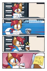 Size: 2100x3150 | Tagged: safe, artist:tiff v, sally acorn, sonic the hedgehog, chipmunk, coffee, reading, smile, speed streak