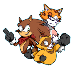 Size: 600x552 | Tagged: safe, artist:cylent-nite, dodon pa, oc, oc:olgilvie parlouzer, oc:skind the leopard, hedgehog, au:sonic expanse, leopard, male, males only, simple background, tanuki, team sonic racing, transparent background, trio