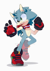 Size: 800x1139 | Tagged: safe, artist:hikariviny, oc, oc:nimble the hedgehog, hedgehog, fankid, male, parent:amy, parent:sonic, parents:sonamy, simple background, solo, watermark, white background