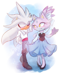 Size: 940x1150 | Tagged: safe, artist:merdiia, blaze the cat, silver the hedgehog, cat, hedgehog, cosplay, disney, duo, female, male, shipping, silvaze, straight, the little mermaid