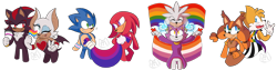 Size: 4000x1000 | Tagged: safe, artist:amagicalmoonlight, blaze the cat, knuckles the echidna, miles "tails" prower, rouge the bat, shadow the hedgehog, silver the hedgehog, sonic the hedgehog, sticks the badger, badger, bat, echidna, fox, hedgehog, aromantic pride, asexual pride, bisexual pride, female, gay pride, group, headcanon, lesbian pride, male, pansexual pride, pride, simple background, sonic boom (tv), straight ally, trans boy sonic, trans male, trans pride, transgender, transparent background