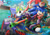 Size: 1748x1240 | Tagged: safe, artist:abrilthemareep, knuckles the echidna, miles "tails" prower, sonic the hedgehog, echidna, fox, hedgehog, car, male, males only, sonic & all-stars racing transformed, trio