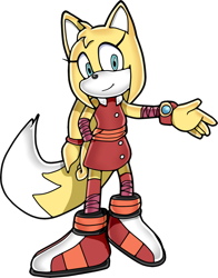 Size: 1024x1305 | Tagged: safe, artist:quiickyfoxy, zooey the fox, fox, bracelet, hand on hip, looking at viewer, modern style, redesign, shoes, simple background, smile, solo, sonic boom (tv), standing, transparent background, uekawa style