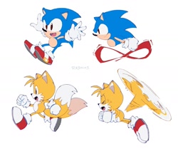 Size: 1839x1534 | Tagged: safe, artist:re30103, miles "tails" prower, sonic the hedgehog, fox, hedgehog, alternate version, cute, duo, male, males only, simple background, white background