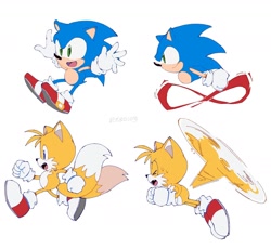 Size: 1706x1568 | Tagged: safe, artist:re30103, miles "tails" prower, sonic the hedgehog, fox, hedgehog, alternate version, cute, duo, male, males only, simple background, white background