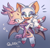 Size: 2325x2244 | Tagged: safe, artist:quark19601, blaze the cat, rouge the bat, bat, cat, blazouge, boots, carrying them, duo, flying, frown, gloves, gradient background, heels, lesbian, mouth open, shipping, signature, socks