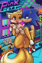 Size: 750x1125 | Tagged: suggestive, artist:lumineko, miles "tails" prower, sonic the hedgehog, fox, hedgehog, sonic mania, carrying them, female, gender swap, half r63 shipping, male, shipping, sonic x tails, straight