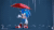 Size: 1280x720 | Tagged: safe, artist:drexis, sonic the hedgehog, hedgehog, sonic unleashed, 3d, animated, blue background, boots, frown, holding something, lidded eyes, male, rain, simple background, solo, sound, standing, umbrella, water, webm