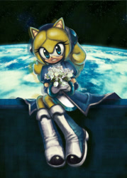 Size: 1200x1673 | Tagged: safe, artist:e09etm, maria robotnik, hedgehog, flowers, mobianified, solo, space, species swap
