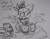 Size: 3941x3072 | Tagged: safe, artist:larabar, chip, miles "tails" prower, fox, sonic unleashed, dialogue, duo, grey background, greyscale, holding something, looking at each other, looking at them, monochrome, mouth open, simple background, sketch, speech bubble, traditional media, unknown species