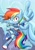 Size: 1400x2000 | Tagged: safe, artist:terrichance, eye clipping through hair, eyebrow clipping through hair, female, flying, grin, mobianified, my little pony, pegasus, pointing, posing, rainbow dash, reaching towards the viewer, solo