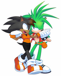 Size: 900x1132 | Tagged: safe, artist:drawloverlala, oc, oc:sarra ananda the hedgehog, hedgehog, sonic underground, canon x oc, duo, female, male, manic the hedgehog, shipping, simple background, straight, white background