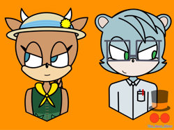 Size: 1280x961 | Tagged: safe, artist:mistergalahad, belinda the goat, charlie the desert rat, goat, duo, female, male, orange background, simple background, sonic boom (tv), watermark