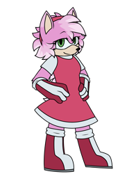 Size: 2200x2800 | Tagged: safe, artist:pegacousinceles, amy rose, hedgehog, back quills, boots, colored ears, colored quills, dress, female, fur markings, gloves, headband, long gloves, looking at viewer, redesign, simple background, smile, socks, solo, standing, striped gloves, transparent background