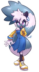 Size: 564x1049 | Tagged: source needed, safe, artist:jamo_art, artist:jamoart, tangle the lemur, lemur, hoop earrings, simple background, skirt, solo, white background