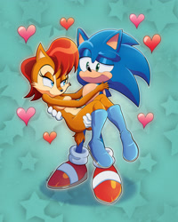 Size: 1280x1601 | Tagged: safe, artist:gaminggoru, sally acorn, sonic the hedgehog, chipmunk, hedgehog, sally x sonic, shipping, straight