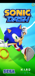 Size: 720x1520 | Tagged: safe, sonic the hedgehog, hedgehog, hard light, homescreen, mobile, official artwork, sega logo, solo, sonic dash