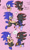 Size: 568x960 | Tagged: safe, artist:sonicaspeed123, shadow the hedgehog, sonic the hedgehog, hedgehog, alternate universe, au:girls girls girls (sonicaspeed123), barefoot, blushing, claws, clenched fists, crop top, dialogue, duo, english text, eyelashes, frown, genderqueer, girlflux, hearts, holding another's hand, kneeling, lidded eyes, long socks, looking at each other, looking offscreen, nail varnish, painting nails, pants, pink background, shadow x sonic, shipping, shirt, simple background, sitting, smile, speech bubble, t4t, trans female, trans girl shadow, trans girl sonic, transgender, wagging tail, wall of tags