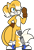 Size: 540x797 | Tagged: safe, artist:bearisweet, oc, oc:micheal "mikey" prower, fox, alternate version, amputee, backstory in description, chest fluff, clenched fist, clenched teeth, disabled, gloves, hair over one eye, looking offscreen, male, parent:cosmo, parent:tails, parents:tailsmo, ponytail, shoes, simple background, smile, socks, solo, transparent background, two tails