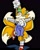 Size: 1280x1600 | Tagged: safe, artist:nomad-j, miles "tails" prower, fox, 2018, backpack, black background, chest fluff, clenched fists, female, four tails, gender swap, gloves, goggles, goggles on head, looking at viewer, overalls, shoes, simple background, smile, socks, solo, standing on one leg, style emulation, uekawa style