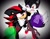 Size: 1080x840 | Tagged: safe, artist:iblistriger, miles "tails" prower, shadow the hedgehog, fox, hedgehog, 2018, abstract background, belt, bruise, chest fluff, dark form, dark tails, duo, fight, gloves, holding another's neck, injured, looking at each other, male, males only, mid-air, mouth open, one fang, scratch (injury), shoes, signature, smile, socks, sonic boom (tv)