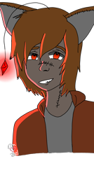 Size: 1440x2688 | Tagged: safe, artist:forgottenking17, tails doll, human, 2021, clenched teeth, genderless, glowing, headlight, humanized, jacket, looking at viewer, partially humanized, red eyes, shirt, signature, simple background, smile, solo, stitches, transparent background