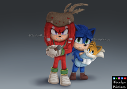 Size: 3000x2100 | Tagged: safe, artist:jocelynminions, knuckles the echidna, miles "tails" prower, sonic the hedgehog, sonic the hedgehog 2 (2022), baby, baby sonic, carrying them, gradient background, trio