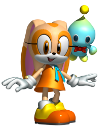 Size: 1700x2000 | Tagged: safe, cheese (chao), cream the rabbit, chao, rabbit, sonic heroes, 3d, cheeseabetes, child, creamabetes, cute, dress, duo, female, flying, gloves, looking at viewer, mid-air, mouth open, neutral chao, official artwork, official render, shoes, simple background, socks, standing, transparent background