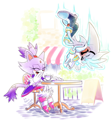 Size: 1912x2096 | Tagged: safe, artist:drawloverlala, blaze the cat, silver the hedgehog, cat, hedgehog, duo, female, male, shipping, silvaze, straight