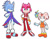 Size: 1024x799 | Tagged: safe, artist:askheroichamburger, amy rose, blaze the cat, cheese (chao), cream the rabbit, cat, chao, hedgehog, rabbit, 2013, angry, bow, child, frown, gender swap, gloves, hair bow, hand on hip, looking at viewer, male, males only, neutral chao, simple background, smile, standing, sweatband, teenager, traditional media, trio, white background