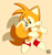 Size: 879x935 | Tagged: safe, artist:lalo2795, miles "tails" prower, fox, 2022, classic sonic (universe), classic tails, gloves, looking offscreen, male, mid-air, no mouth, orange background, shoes, signature, simple background, socks, solo