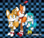 Size: 1920x1641 | Tagged: safe, artist:chms-11, kit the fennec, miles "tails" prower, tails doll, fox, 2022, abstract background, agender, bowtie, checkered background, clenched fists, clenched teeth, fennec, frown, gloves, looking up, male, mouth open, shoes, socks, standing, stitches, trio