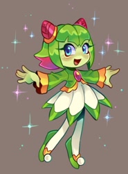 Size: 552x747 | Tagged: safe, artist:martar martar, cosmo the seedrian, looking offscreen, open mouth, simple background, smile, solo, sparkles, standing, tiptoes