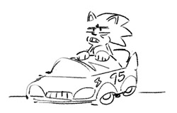 Size: 486x309 | Tagged: safe, artist:evan stanley, sonic the hedgehog, penwork, racecar bed, sleepy, solo