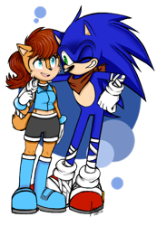 Size: 450x650 | Tagged: safe, artist:fommi, sally acorn, sonic the hedgehog, duo, sally x sonic, shipping, sonic boom (tv), straight