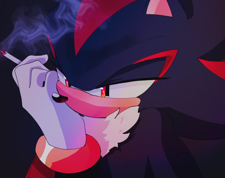 shadow smoking a cigarette 15370 - safe, artist:doryeon_sonic, shadow the hedgehog, 2023, black  background, cigarette, head rest, holding something, lidded eyes, simple  background, smoke, smoking, solo