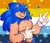 Size: 2048x1766 | Tagged: safe, artist:sccredhead, sonic the hedgehog, abstract background, aro ace pride, aromantic, asexual, icon, male, mouth open, pointing, pride, pride flag, pride flag background, smile, solo, sparkles, star (symbol), top surgery scars, trans male, transgender