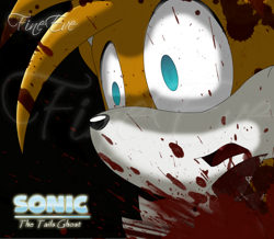 Size: 800x696 | Tagged: semi-grimdark, artist:silveralchemist09, miles "tails" prower, fanfic:the tails ghost, 2009, black background, bleeding, blood, blood splatter, english text, fanfiction art, imminent death, mouth open, obtrusive watermark, shocked, shrunken pupils, signature, simple background, watermark